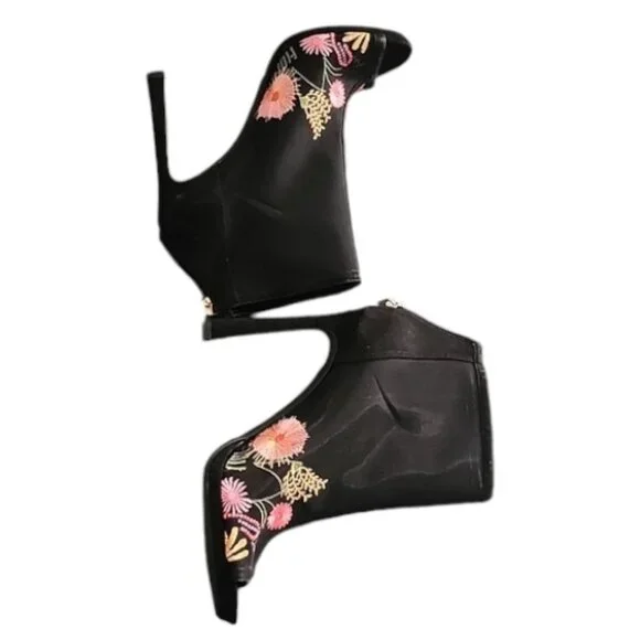 JESSICA SIMPSON Pascal Peeptoe Booties 8 Boots Boho Embroidered Stiletto Heels - Picture 13 of 15